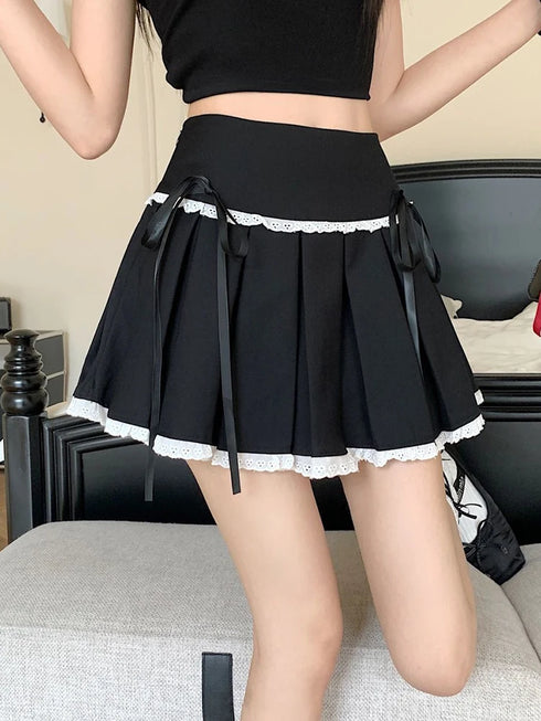 ポイントリボンレースプリーツスカート